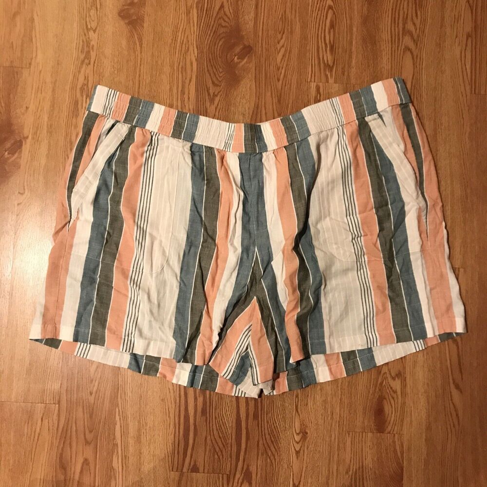 SONOMA SHORTS Plus Size 3X Neutral Stripes  Pull On Elastic Waist $36 Woman New